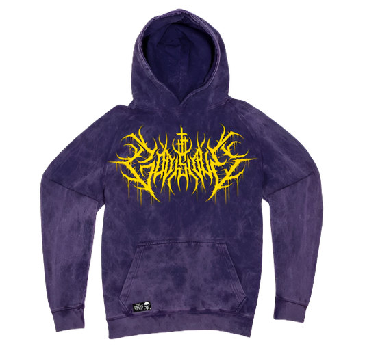 God is Love Purple Vintage Wash Hoodie (Yellow)